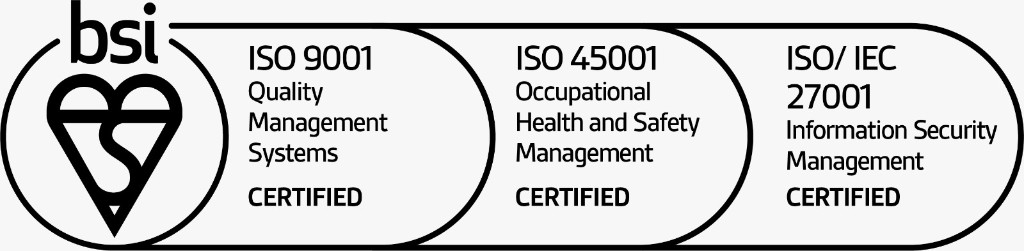 BSI Mark of Trust — ISO 9001 Quality Management Systems, ISO 45001 Occupational Health and Safety Management, ISO/IEC 27001 Information Security Management — Certified